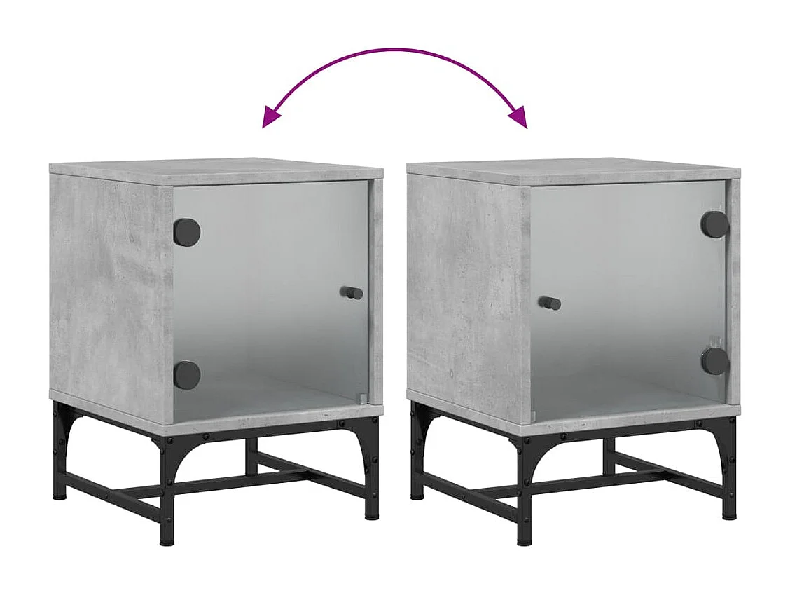 Brussels  Table de chevet avec porte en verre gris béton 35x37x50 cm