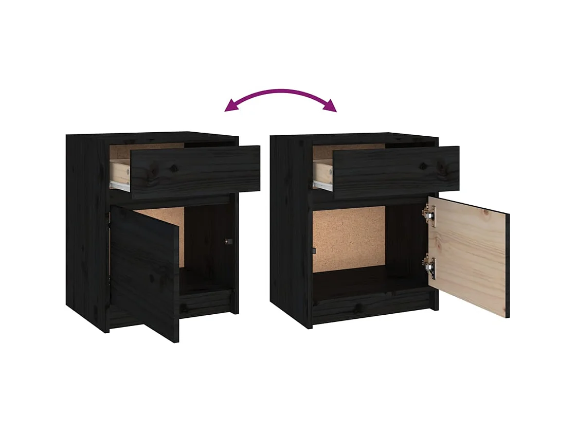 Ollira  Tables de chevet 2 pcs Noir 40x31x50 cm Bois de pin massif