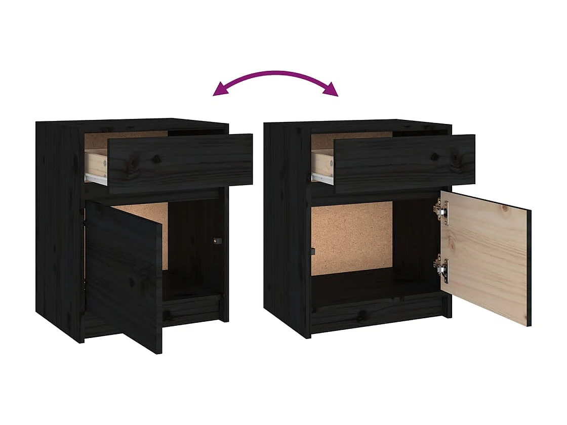 Ollira  Tables de chevet 2 pcs Noir 40x31x50 cm Bois de pin massif