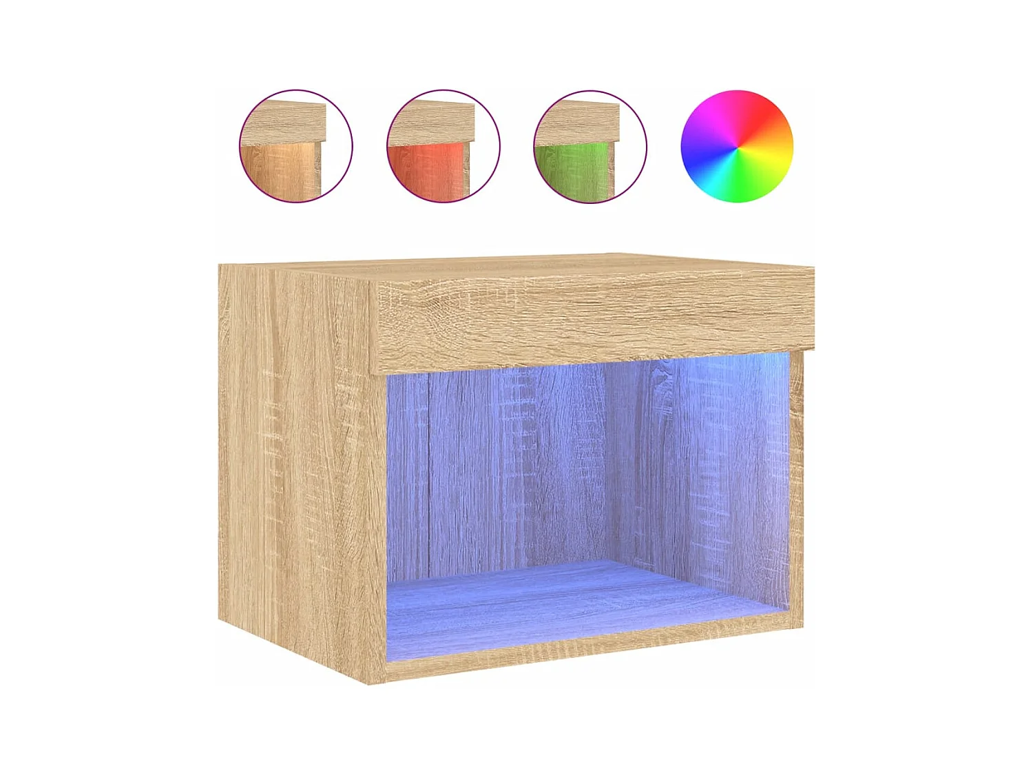 Mano  Table de chevet murale avec lumières LED chêne sonoma