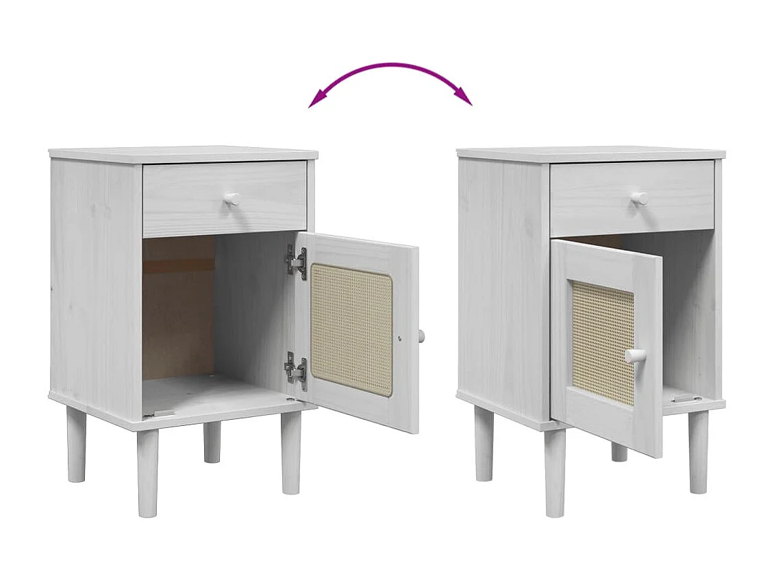 Narvik  Comodino SENJA Aspetto Rattan Bianco 40x35x65 cm in Legno Pino