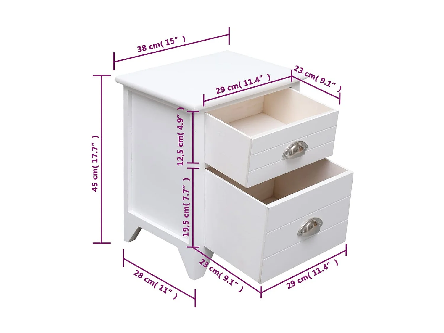 Relor  Table de chevet 2 pcs avec 2 tiroirs Blanc