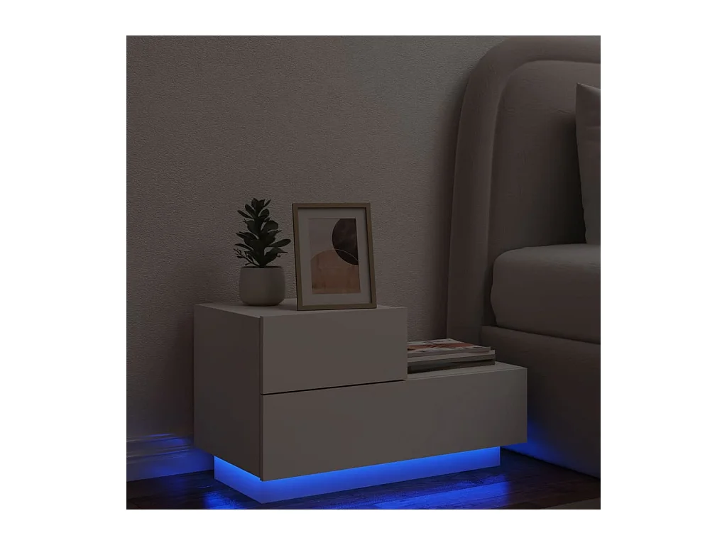 Robbie  Table de chevet avec lumières LED blanc 70x36x40,5 cm