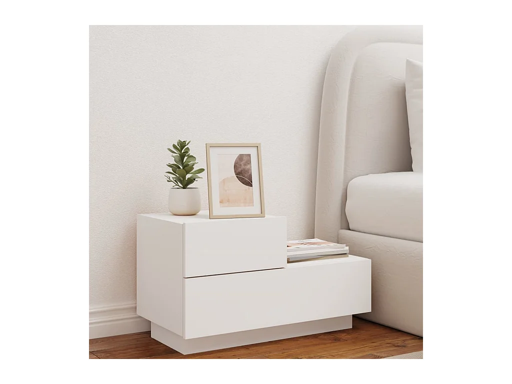 Robbie  Table de chevet avec lumières LED blanc 70x36x40,5 cm