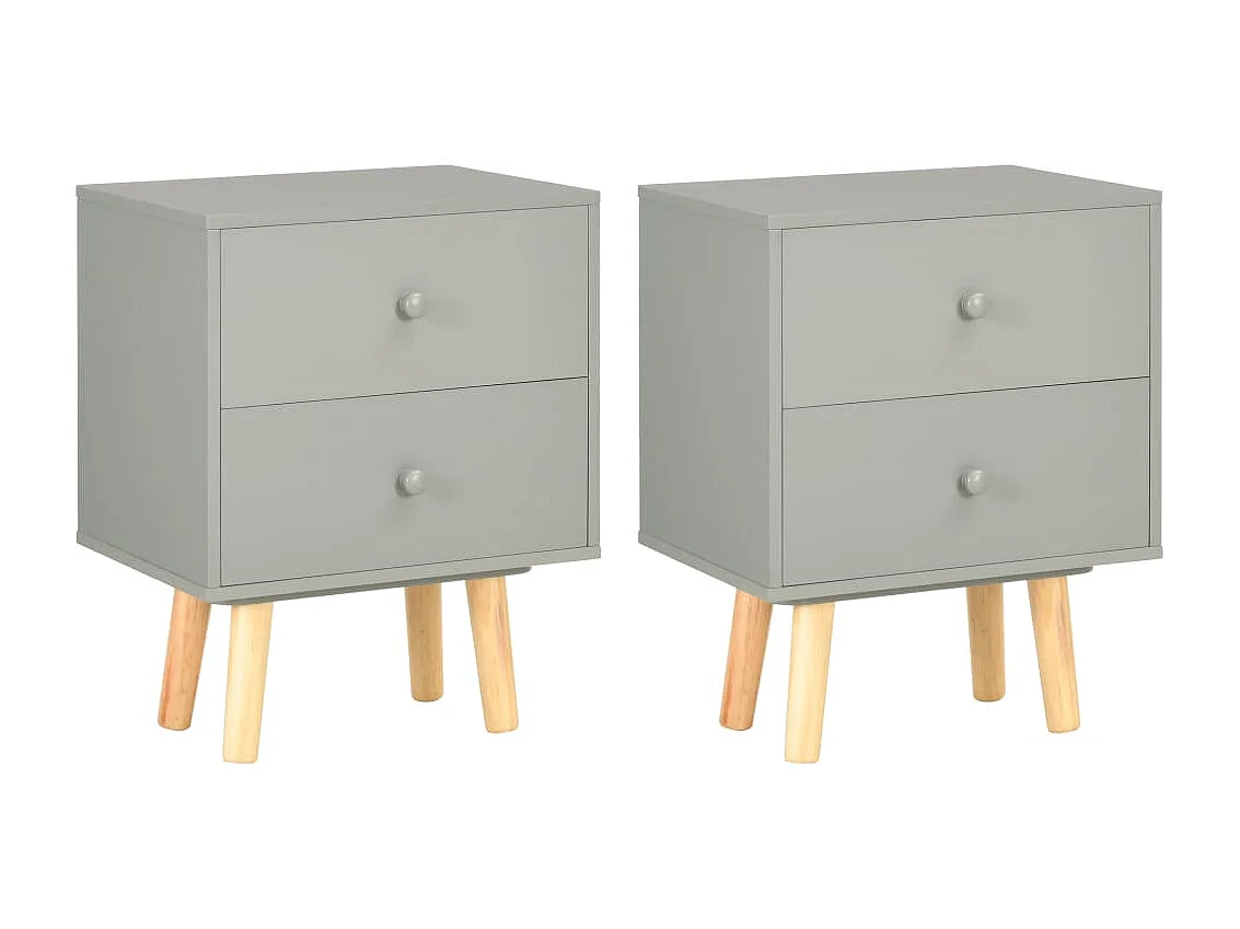 Martha  Nachttische 2 Stk. Grau 40 x 30 x 50 cm Kiefer Massivholz