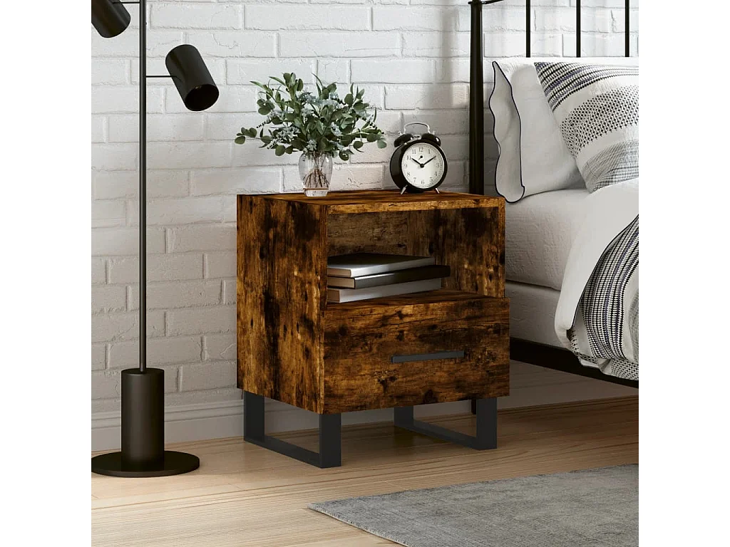 Bruni  Table de chevet chêne fumé 40x35x47,5 cm bois d’ingénierie