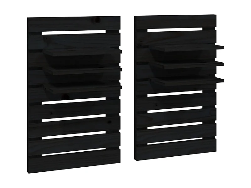 Mack  Étagères de chevet murales 2 pcs Noir Bois de pin massif
