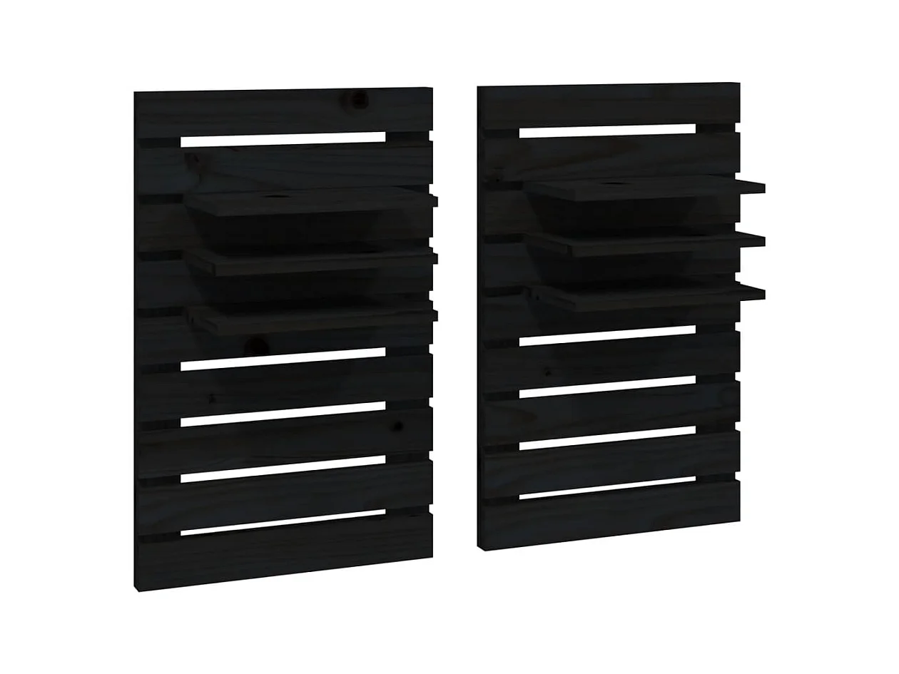 Mack  Étagères de chevet murales 2 pcs Noir Bois de pin massif