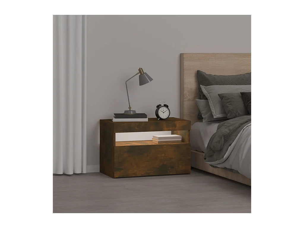 Beeville  Table de chevet avec lumières LED Chêne fumé 60x35x40 cm