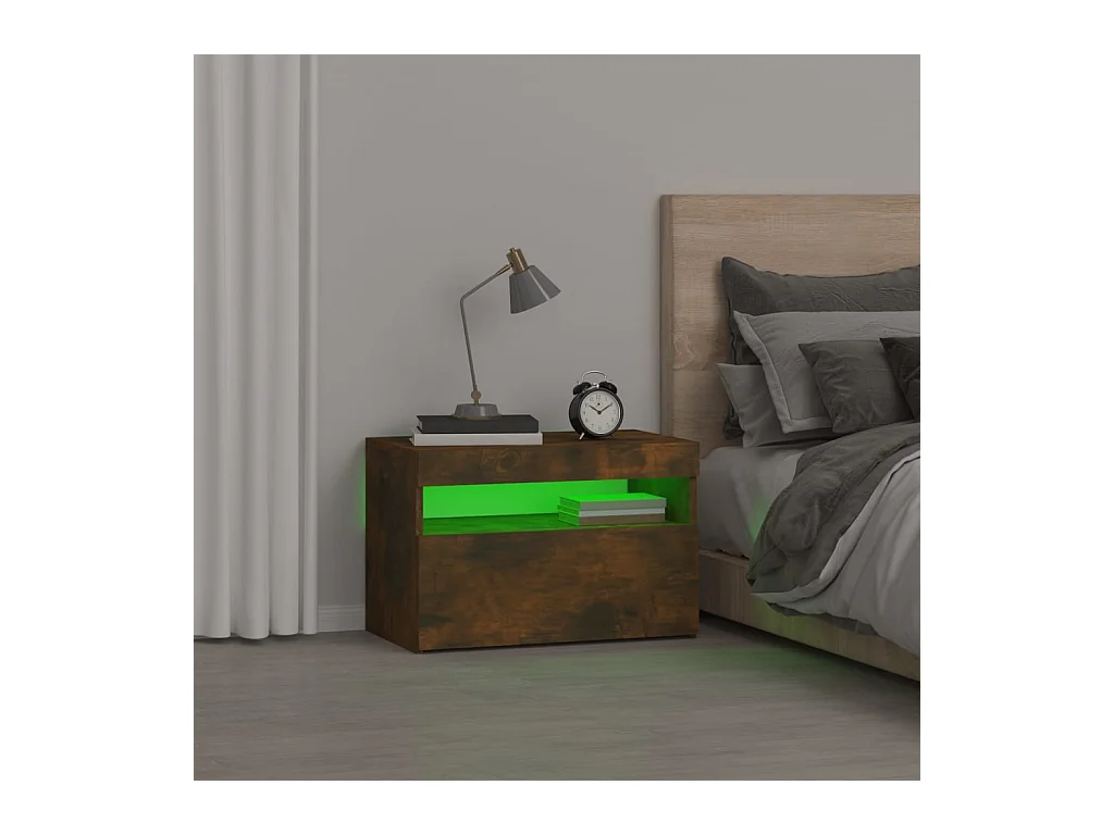 Beeville  Table de chevet avec lumières LED Chêne fumé 60x35x40 cm
