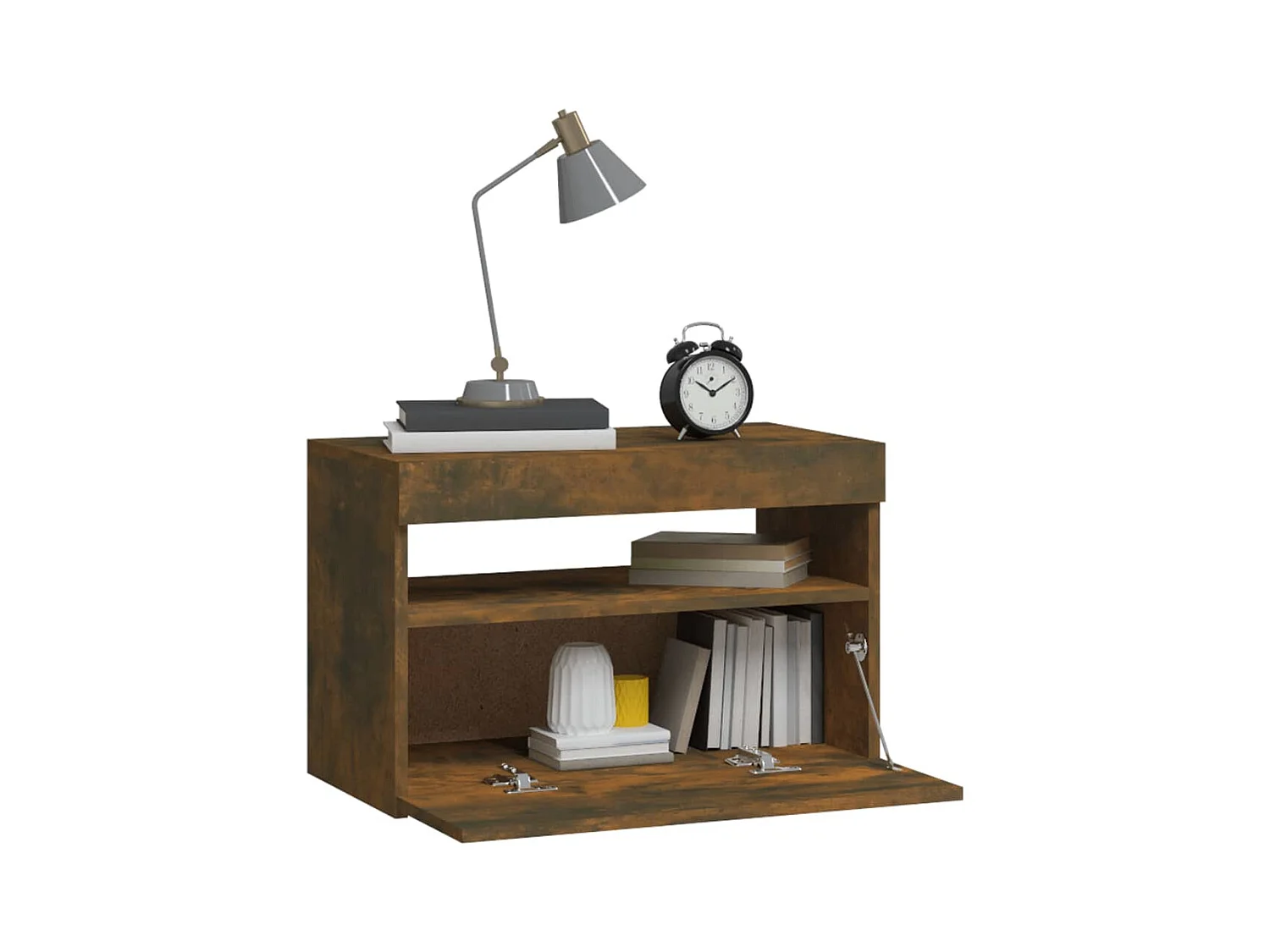 Beeville  Table de chevet avec lumières LED Chêne fumé 60x35x40 cm