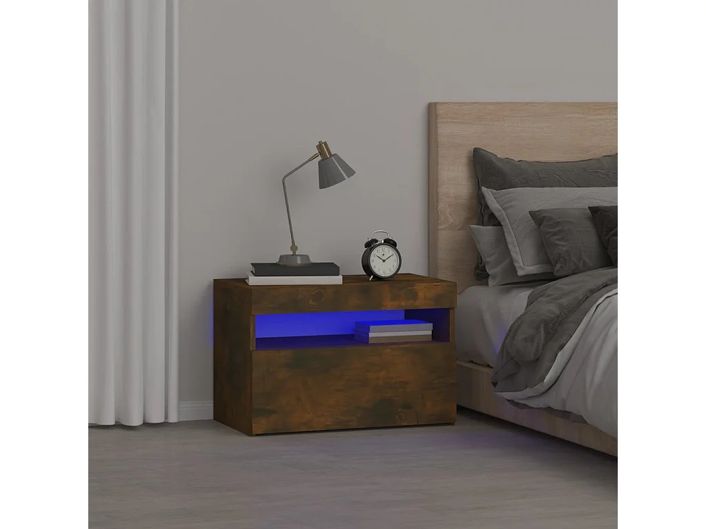 Beeville  Table de chevet avec lumières LED Chêne fumé 60x35x40 cm