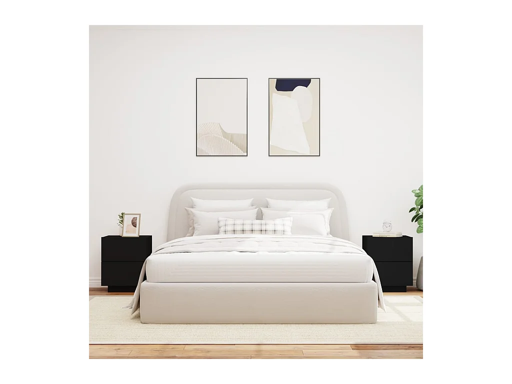 Marit Elise  Armoires de chevet et lumières LED 2 pcs noir bois d'ingénierie