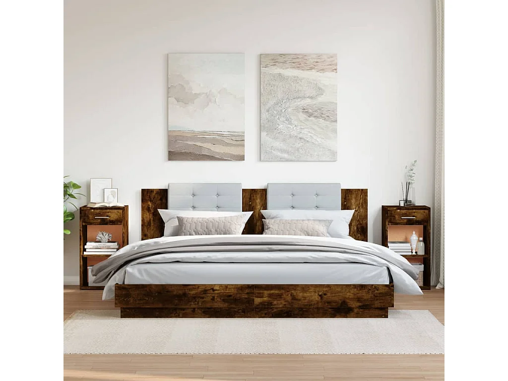 Ragna  Tables de chevet 2 pcs chêne fumé 35x34x65 cm bois ingénierie