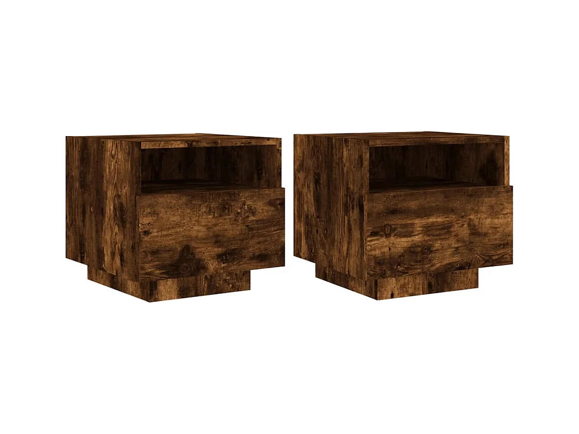 Simo  Armoires de chevet avec lumières LED 2 pcs chêne fumé