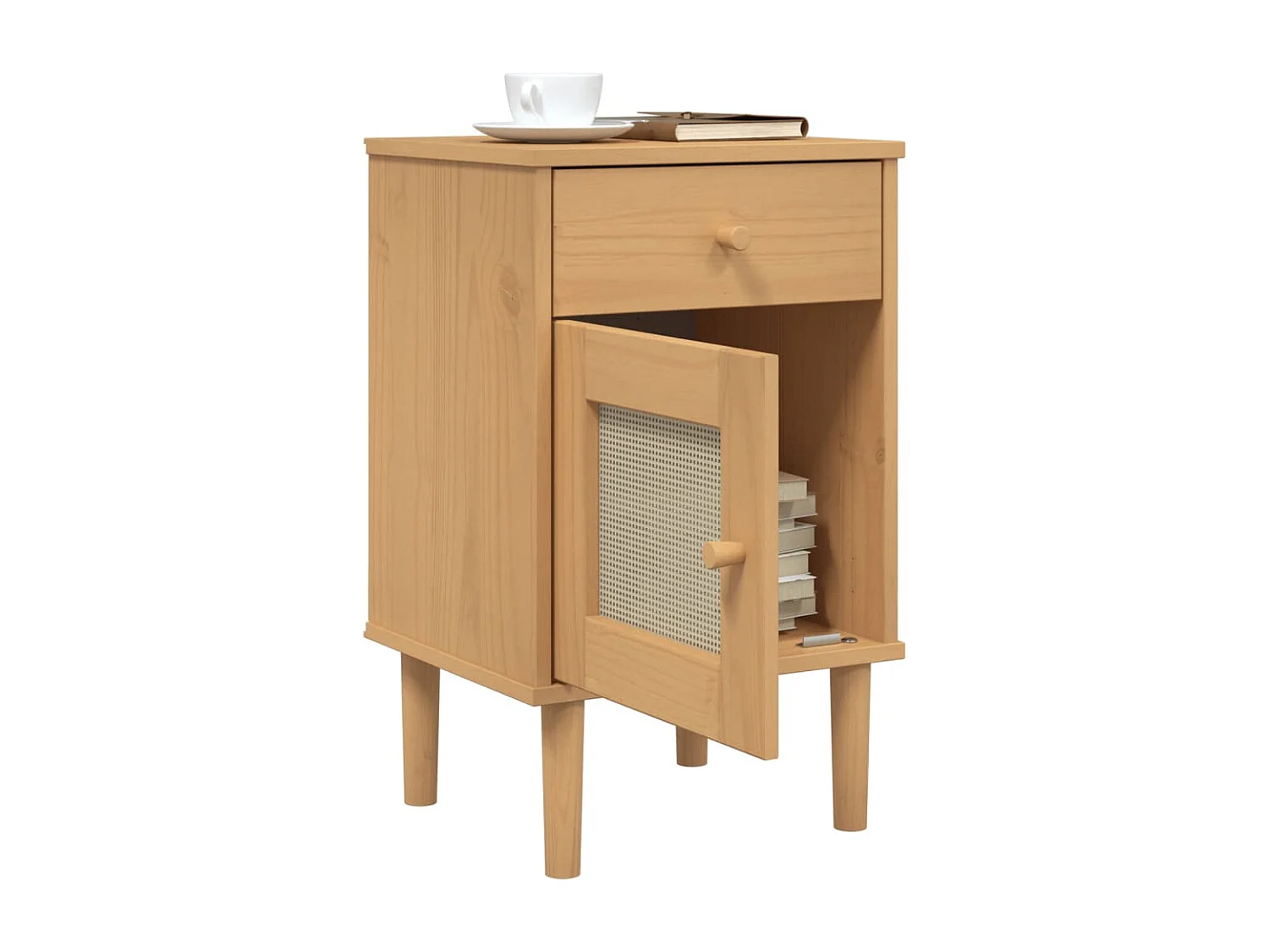 Narvik  Comodino SENJA Aspetto Rattan Marrone 40x35x65 cm in Legno Pino