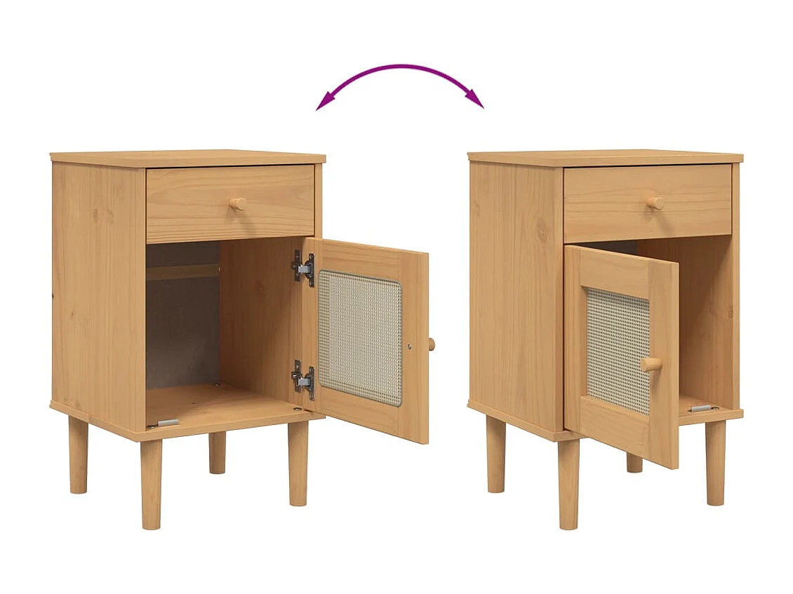 Narvik  Comodino SENJA Aspetto Rattan Marrone 40x35x65 cm in Legno Pino