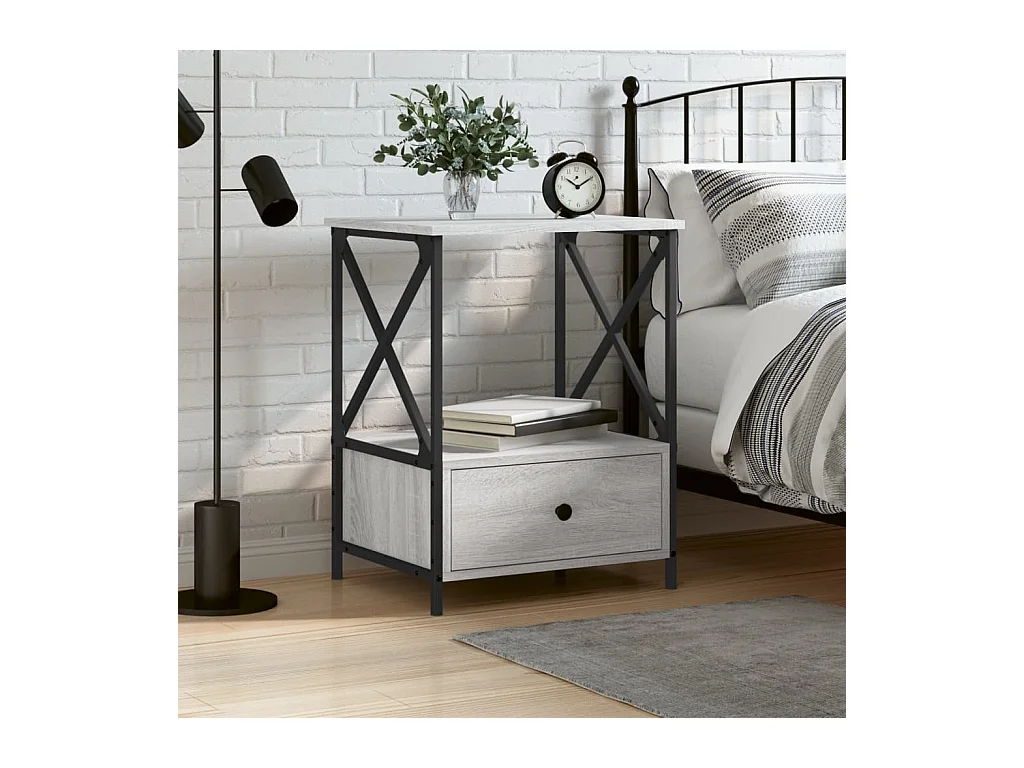 Hilda  Table de chevet sonoma gris 50x41x65 cm bois d'ingénierie