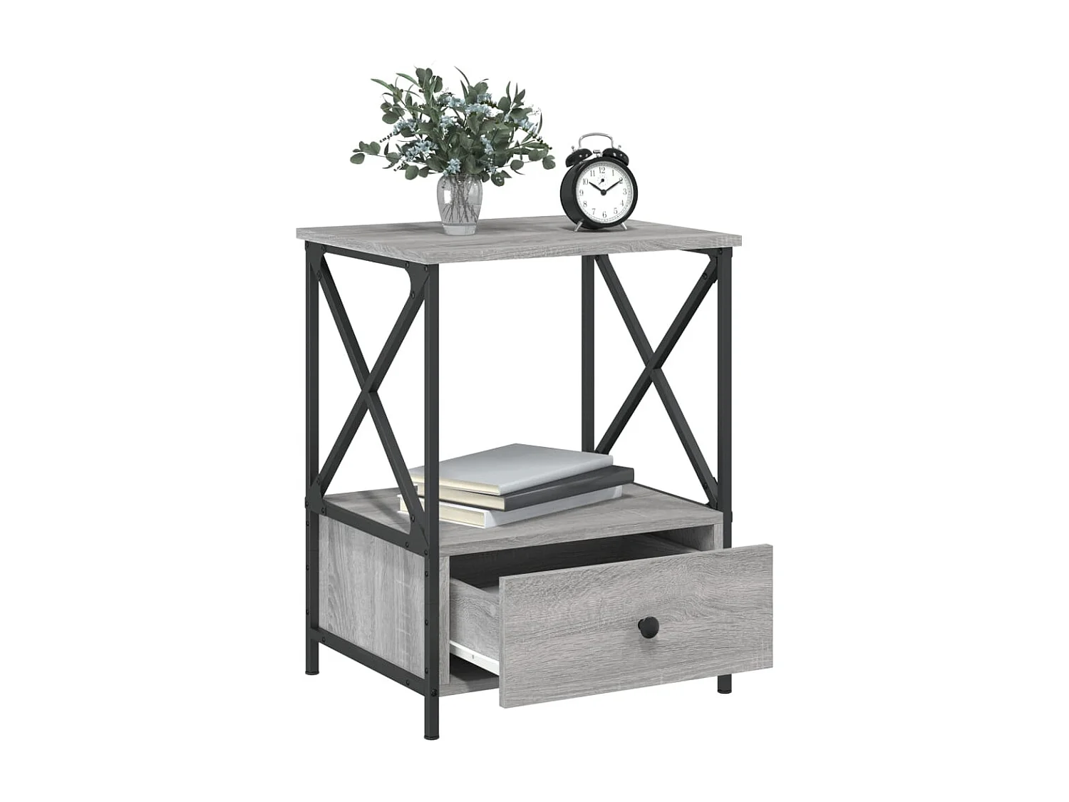 Hilda  Comodino Grigio Sonoma 50x41x65 cm in Legno Multistrato