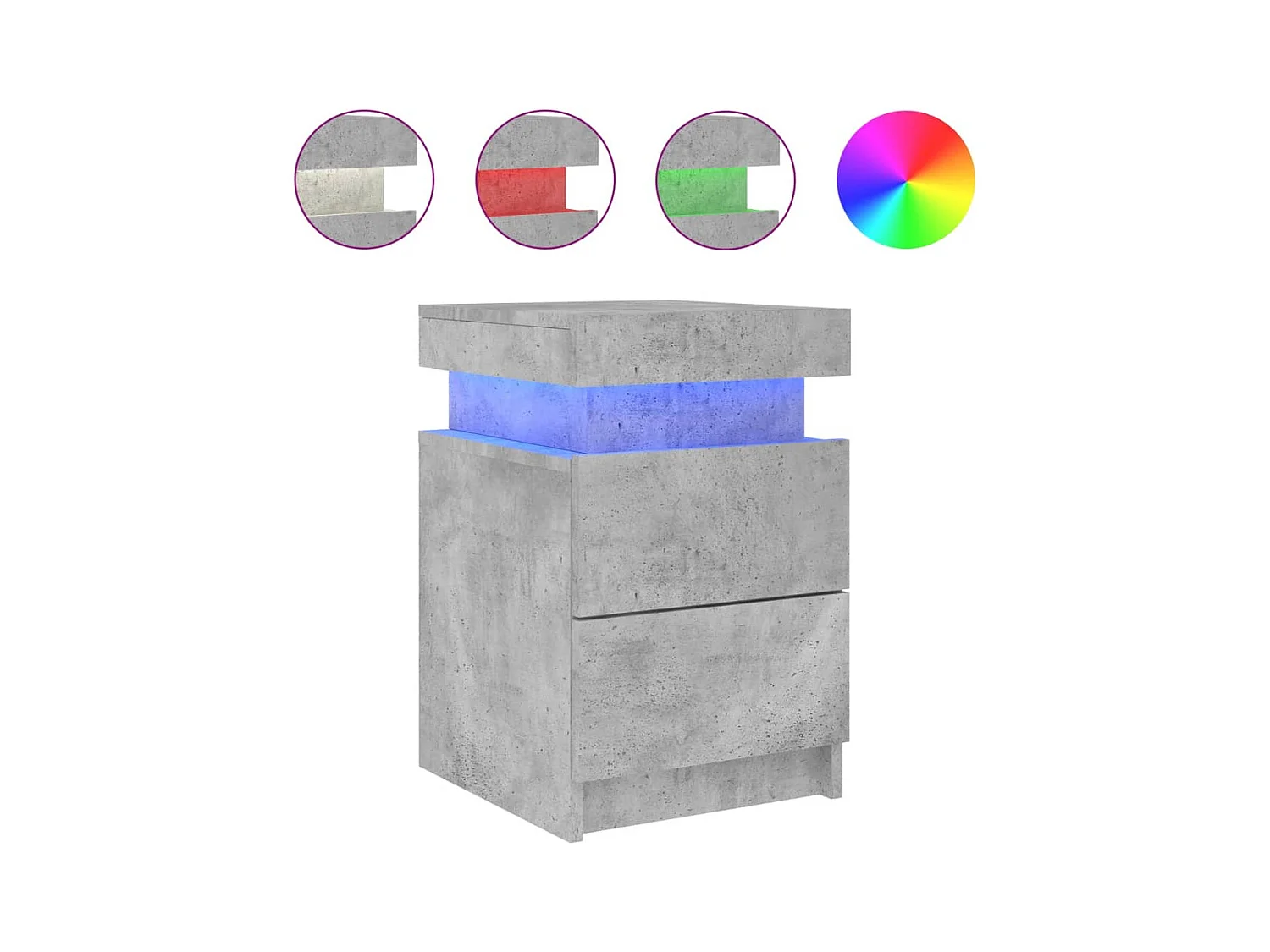 Barry John  Table de chevet avec lumières LED gris béton 35x39x55 cm