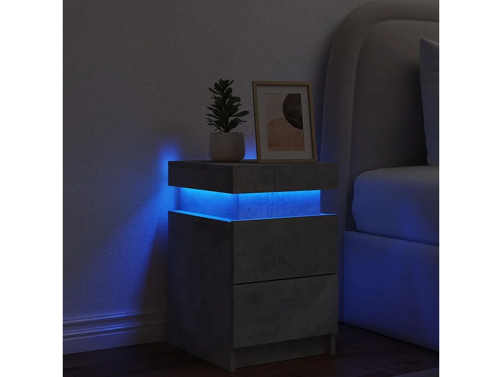 Barry John  Table de chevet avec lumières LED gris béton 35x39x55 cm