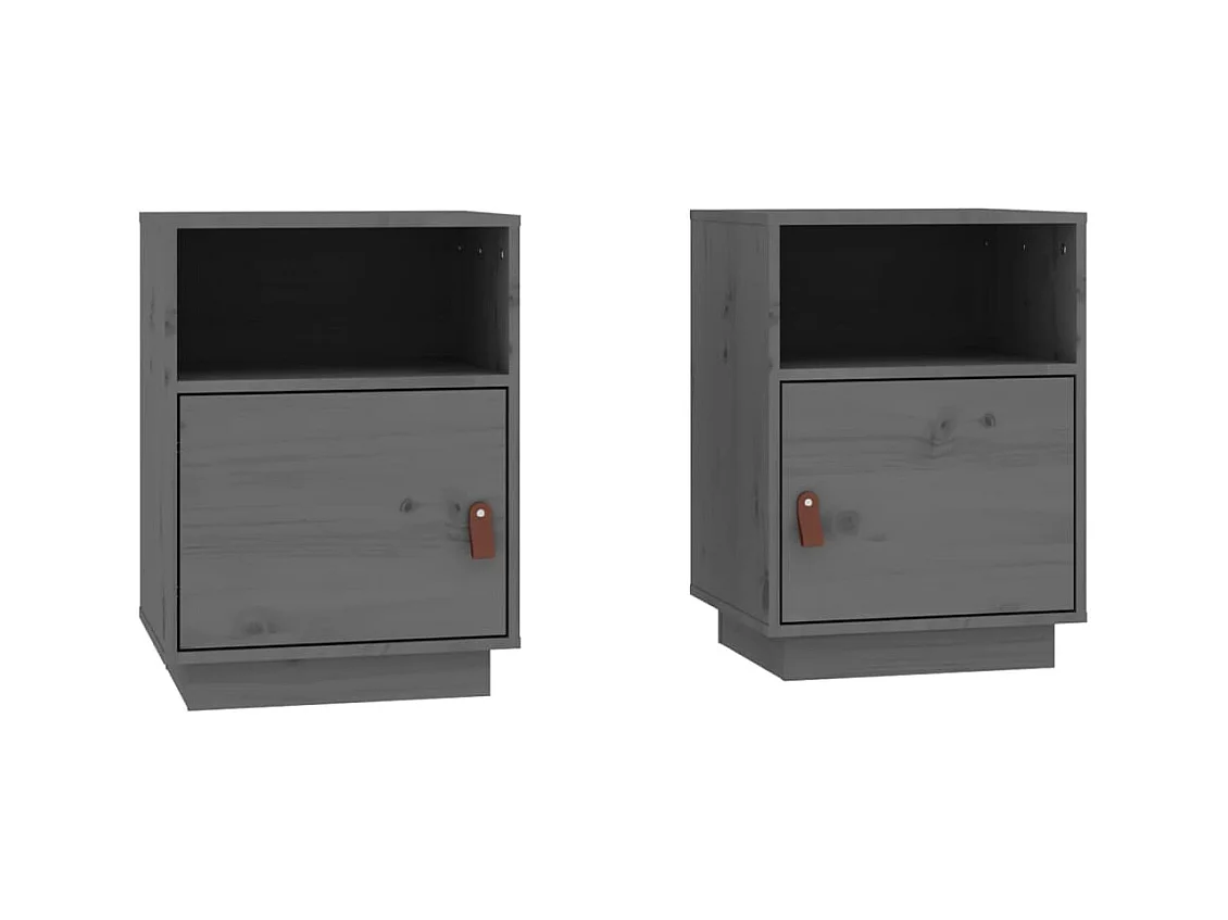 Soisy-sous-Montmorency  Comodini Grigi 2 pz 40x34x55 cm in Legno Massello di Pino