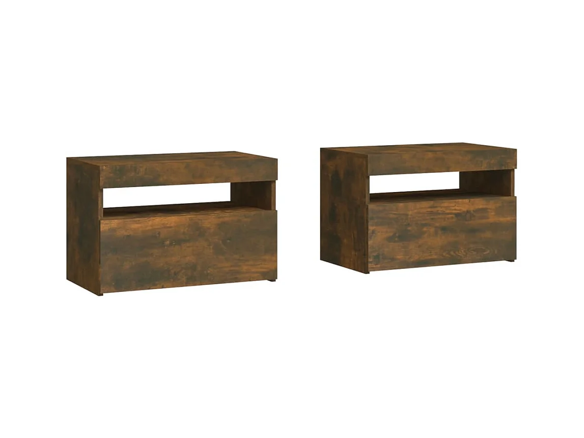 Beeville  Tables de chevet 2 pcs et lumières LED Chêne fumé 60x35x40 cm