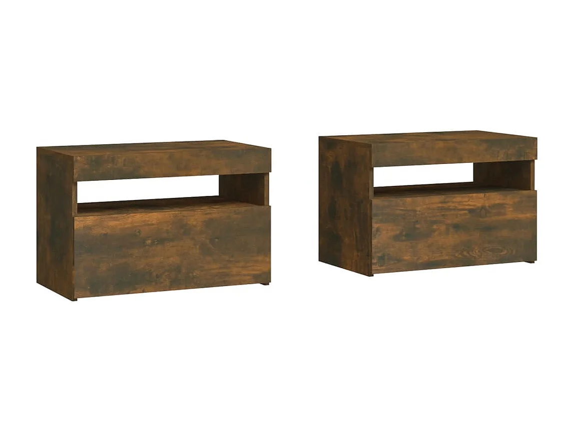 Beeville  Tables de chevet 2 pcs et lumières LED Chêne fumé 60x35x40 cm