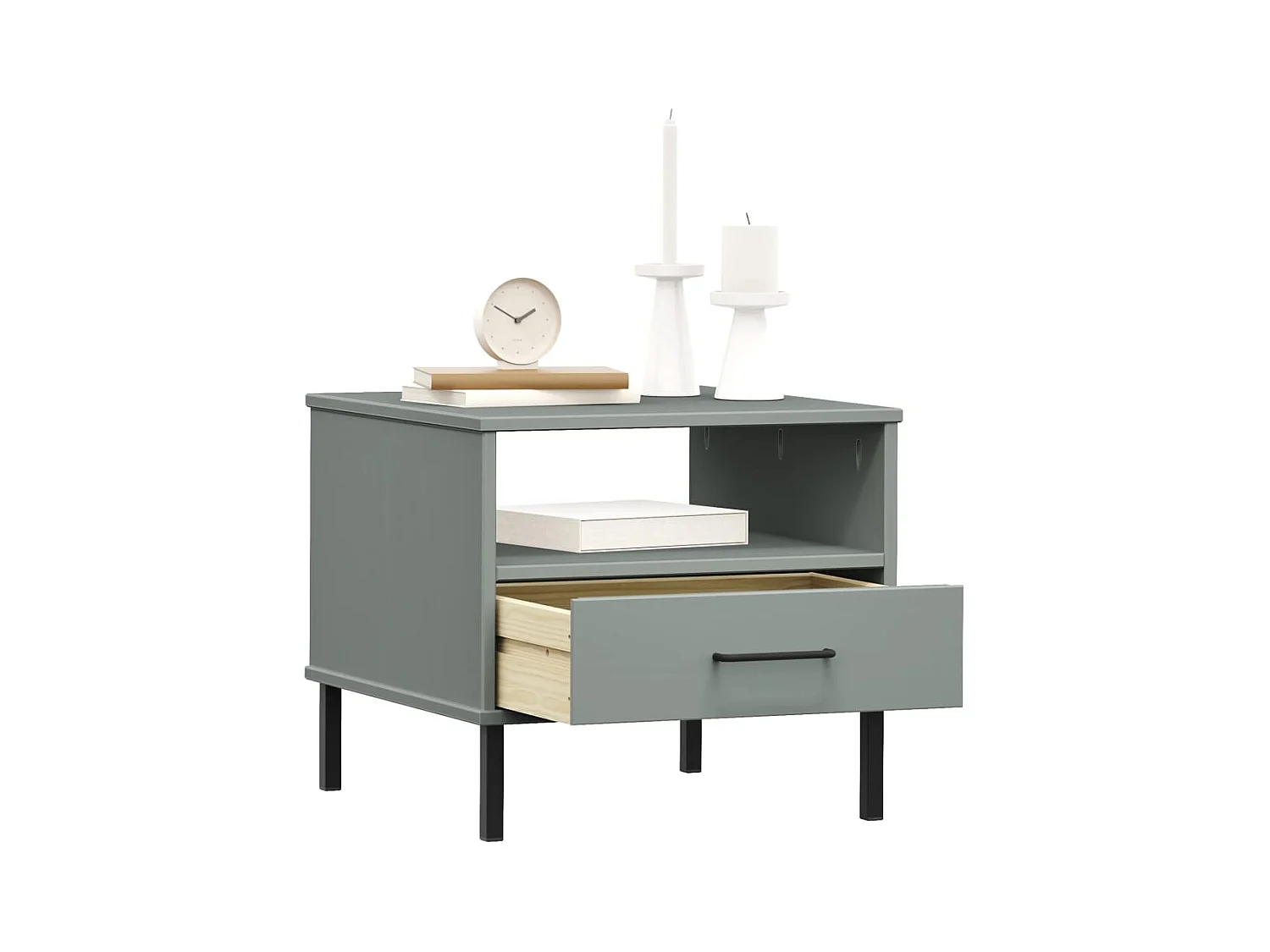 Jacques-Gilbert  Table de chevet avec pieds en métal Gris Bois pin massif OSLO