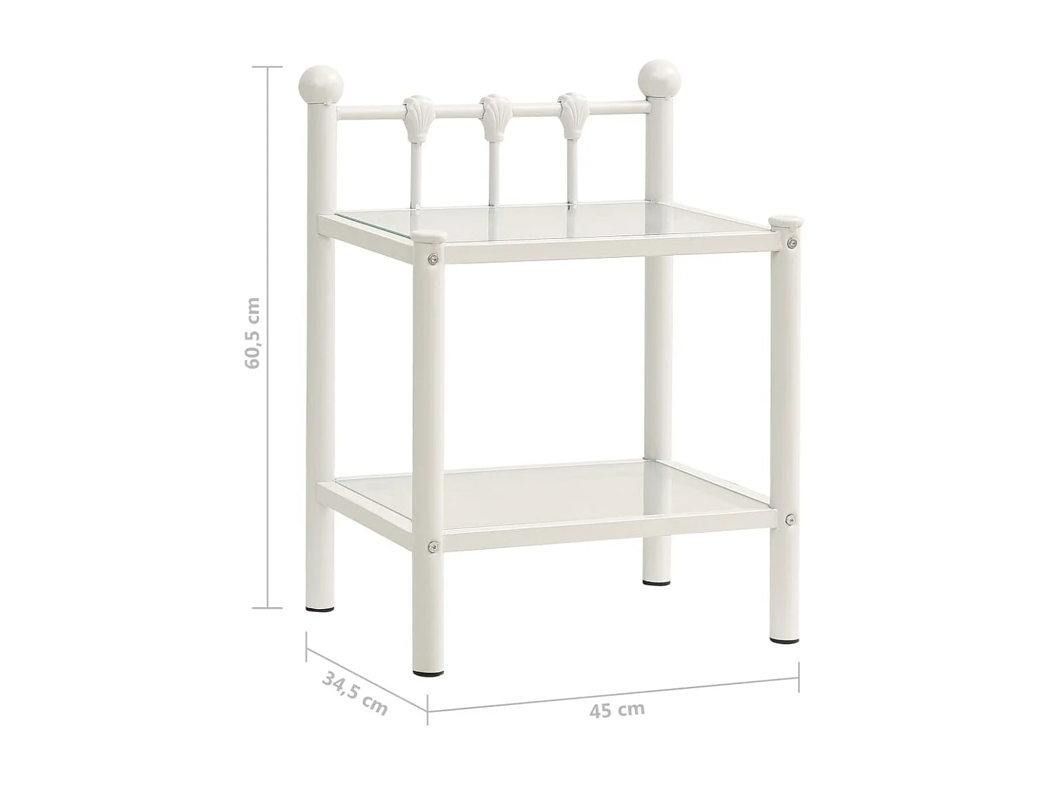 Daniela Luz  Nachttisch Weiß Transparent 45x34,5x60,5 cm Metall und Glas