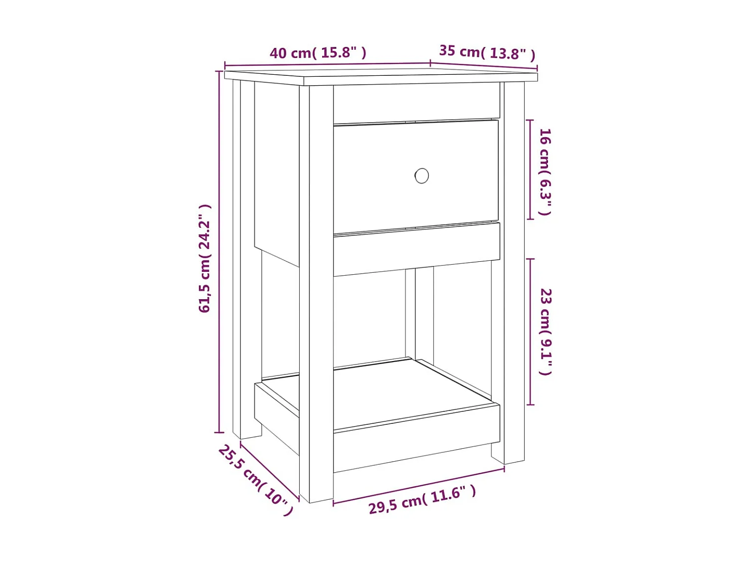 Fourmies  Table de chevet Marron miel 40x35x61,5 cm Bois de pin solide
