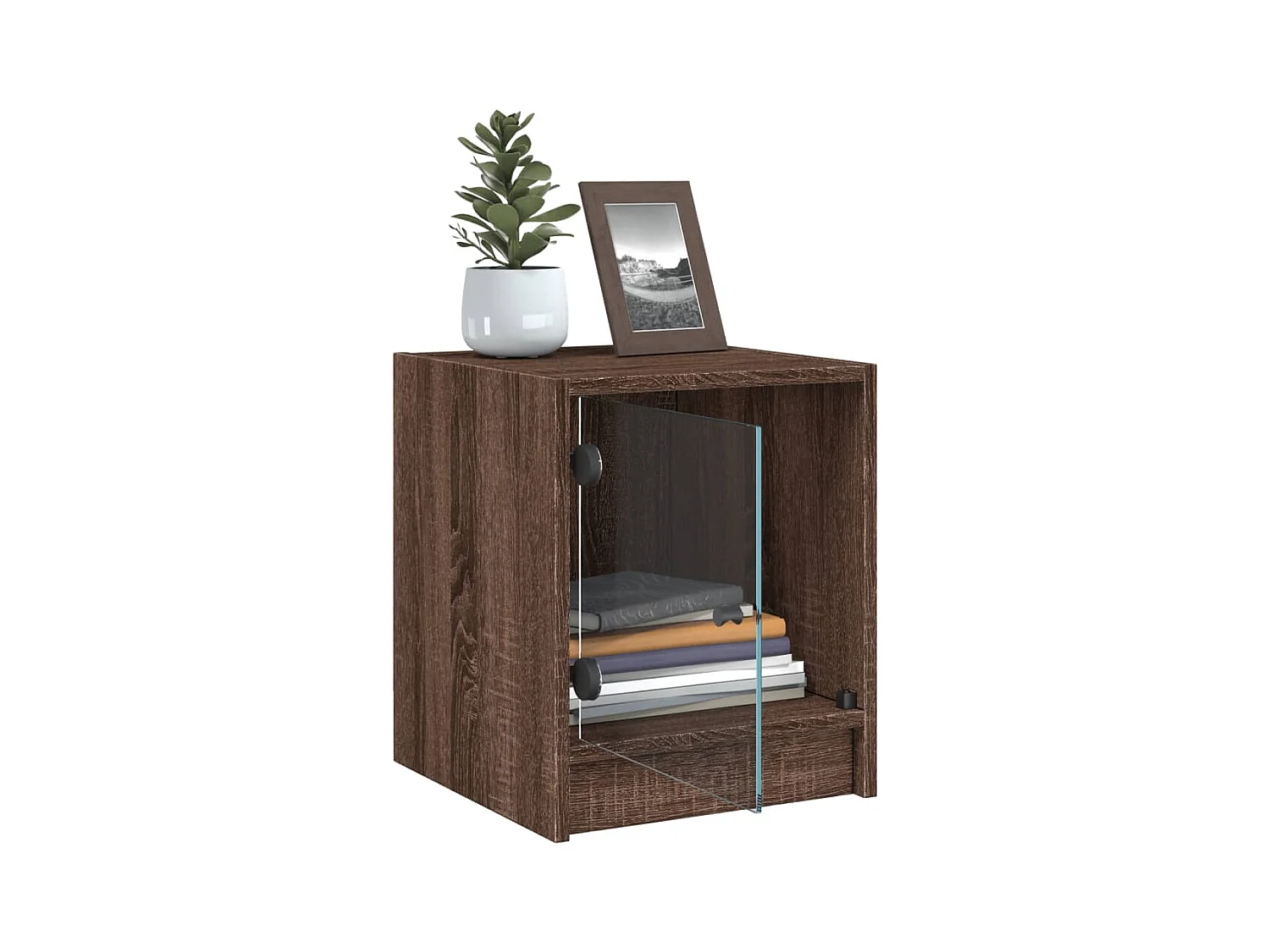 Butte  Table de chevet avec porte en verre chêne marron 35x37x42 cm