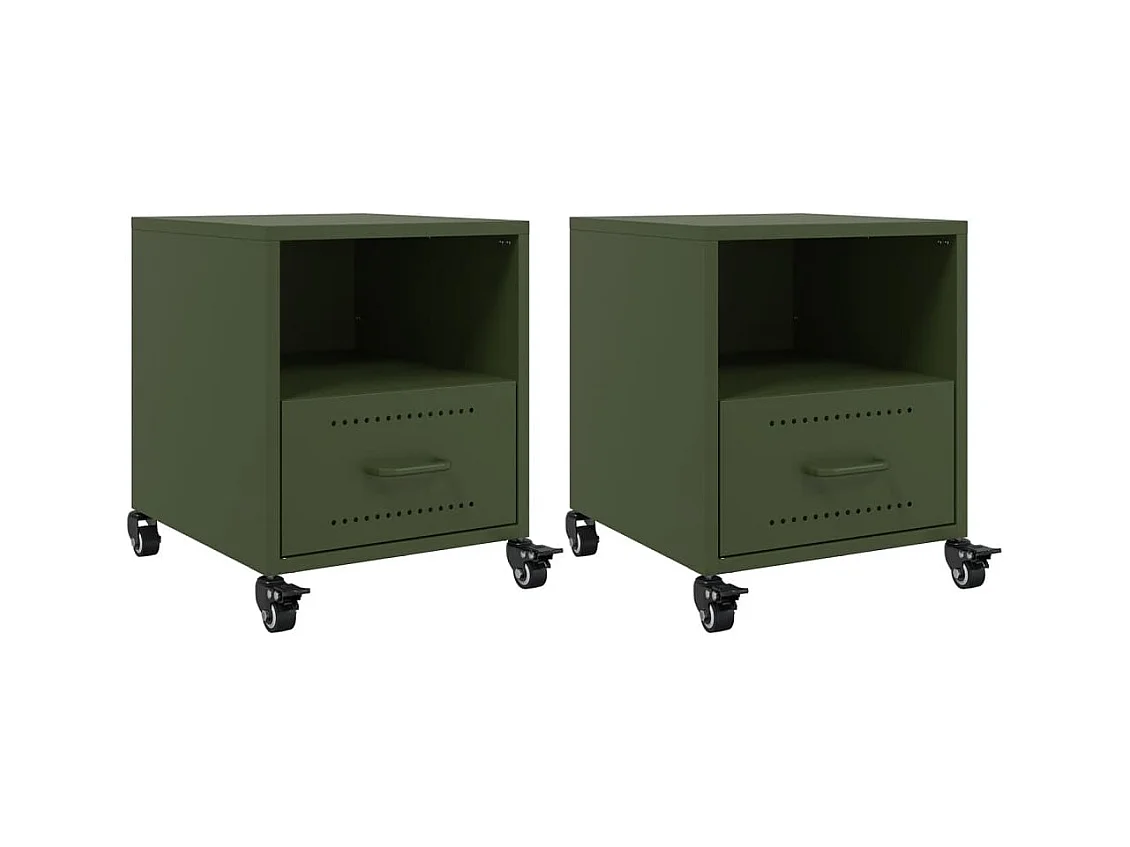 Evalara  Tables de chevet 2 pcs vert olive 36x39x43,5 cm acier