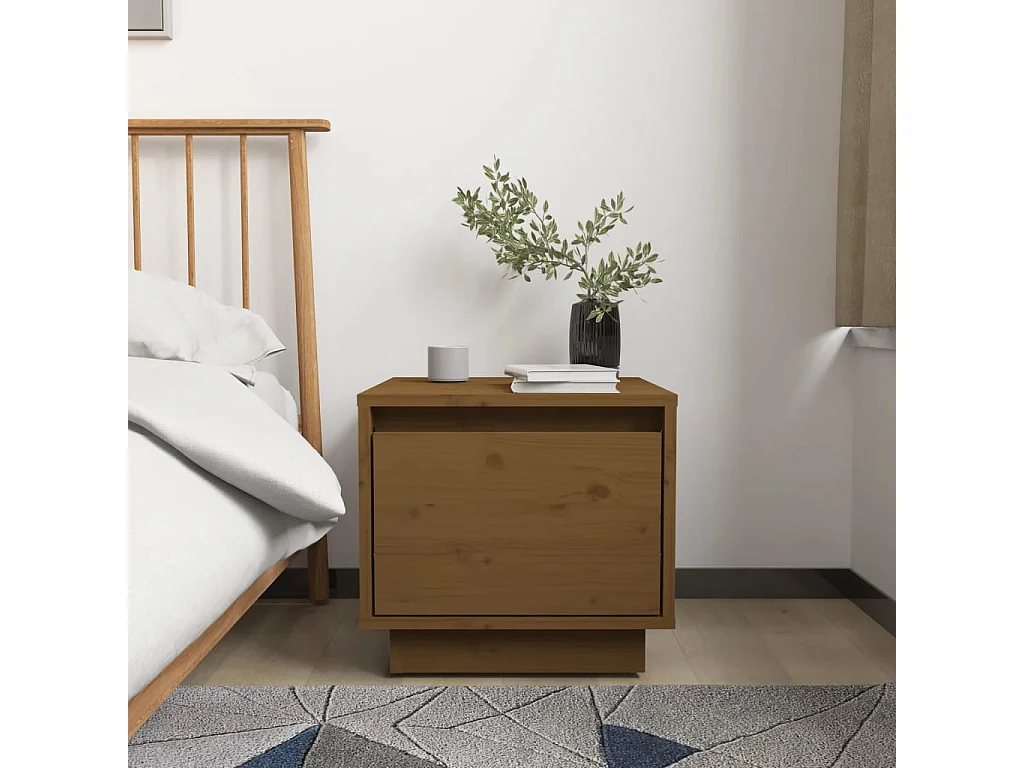 Vidgar  Comodino Marrone Ambrato 35x34x32 cm in Legno Massello di Pino