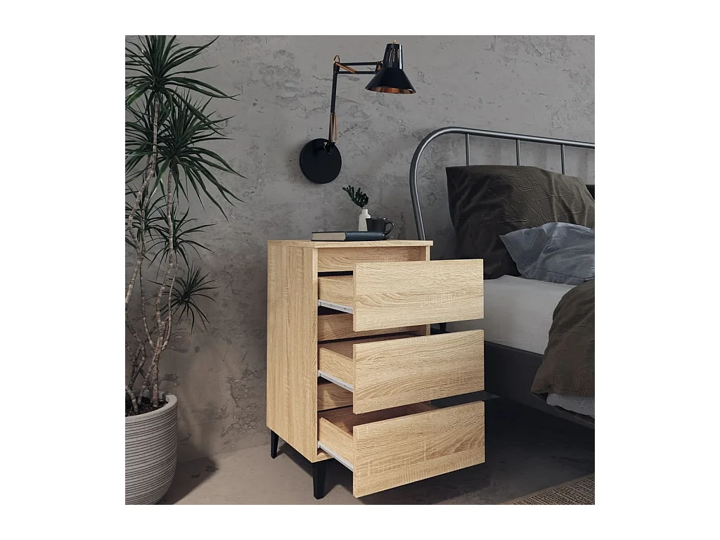 Artan  Table de chevet avec pieds en métal chêne sonoma 40x35x69 cm