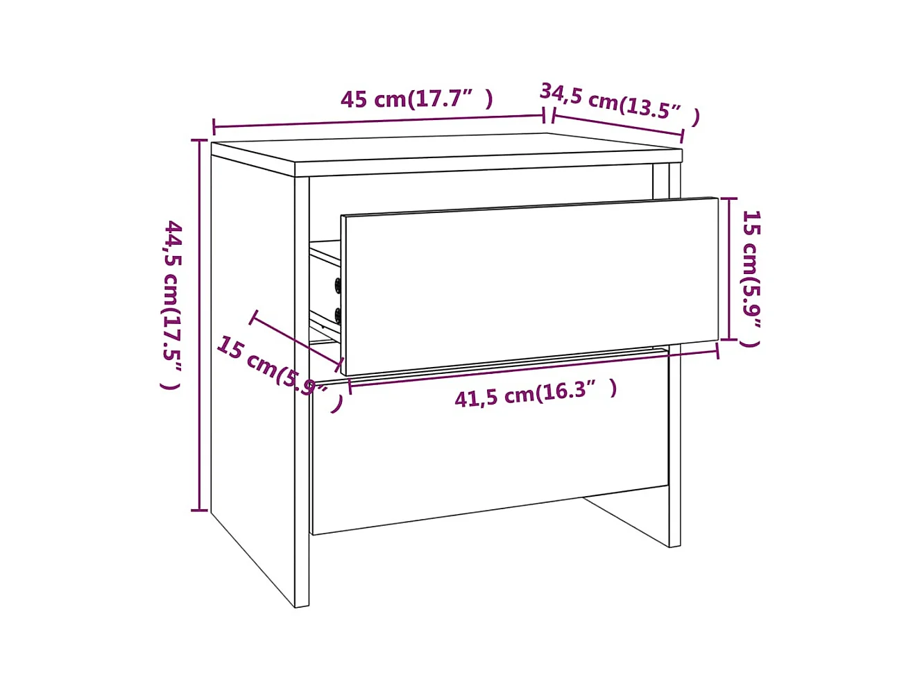 Robert  Tables de chevet 2pcs gris béton 45x34,5x44,5cm bois ingénierie