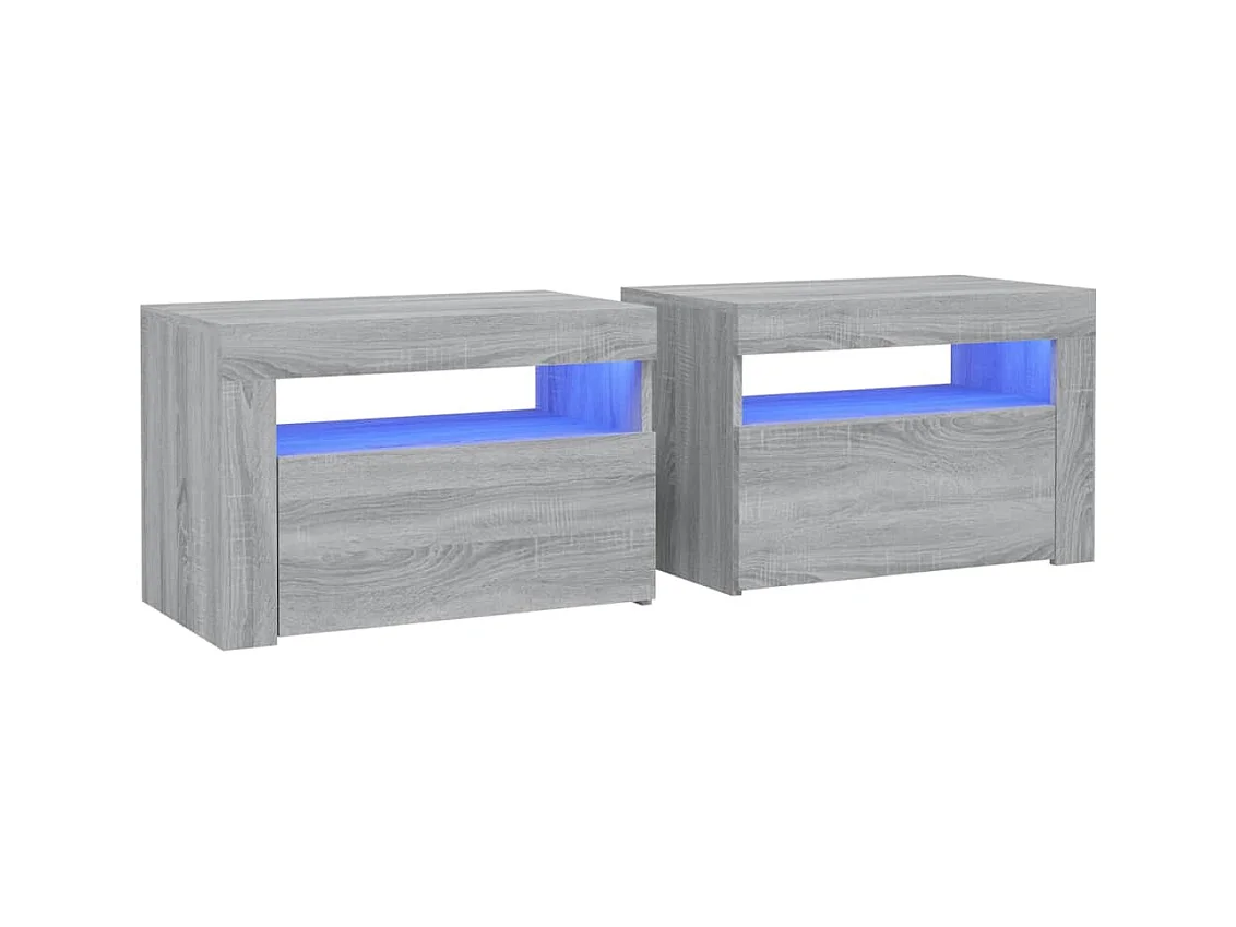 Julian  Tables de chevet 2 pcs avec LED sonoma gris 60x35x40 cm