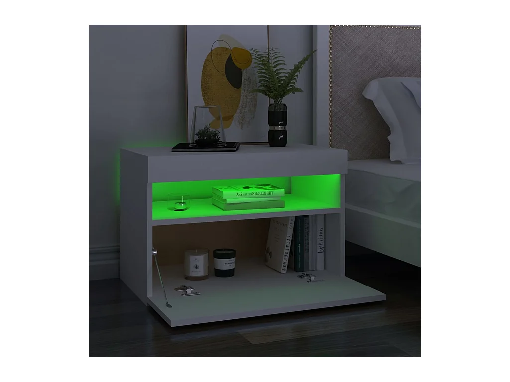 Beeville  Tables de chevet avec lumières LED 2 pcs blanc 60x35x40 cm