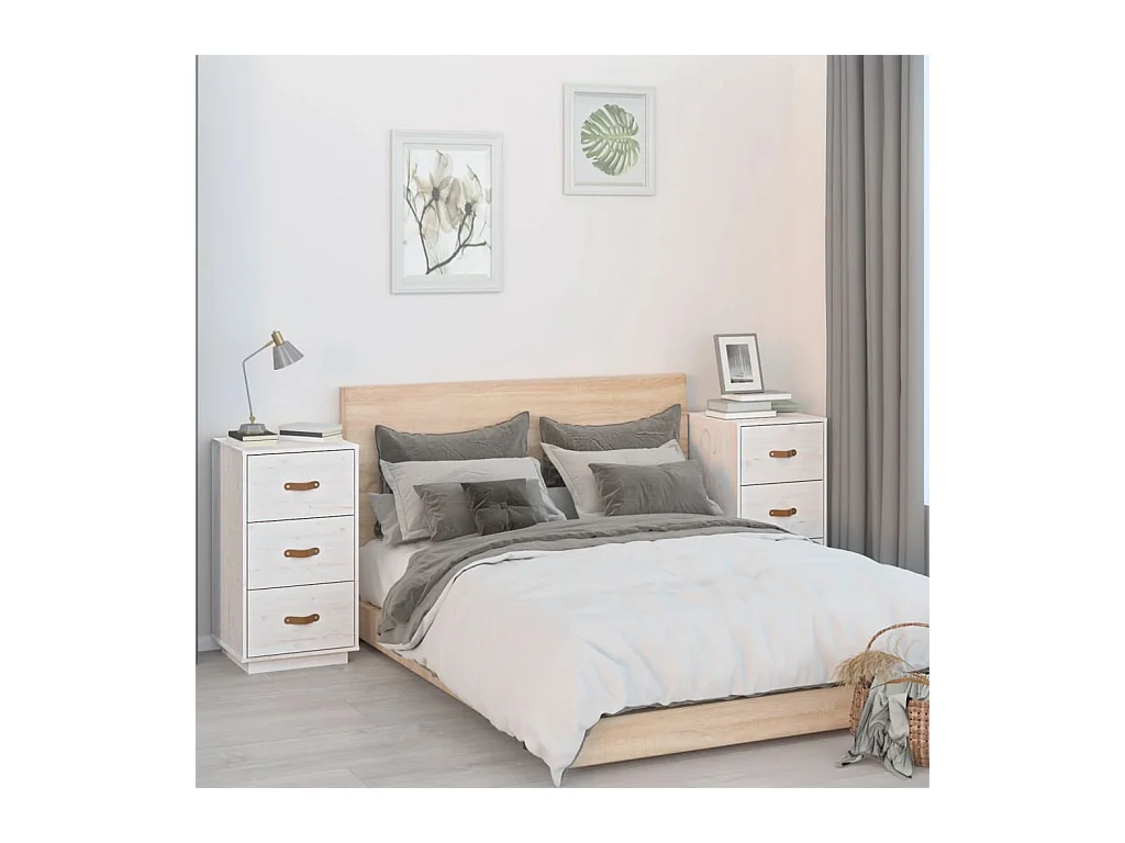 Samson  Comodini Bianc 2 pz 40x40x75 cm in Legno Massello di Pino