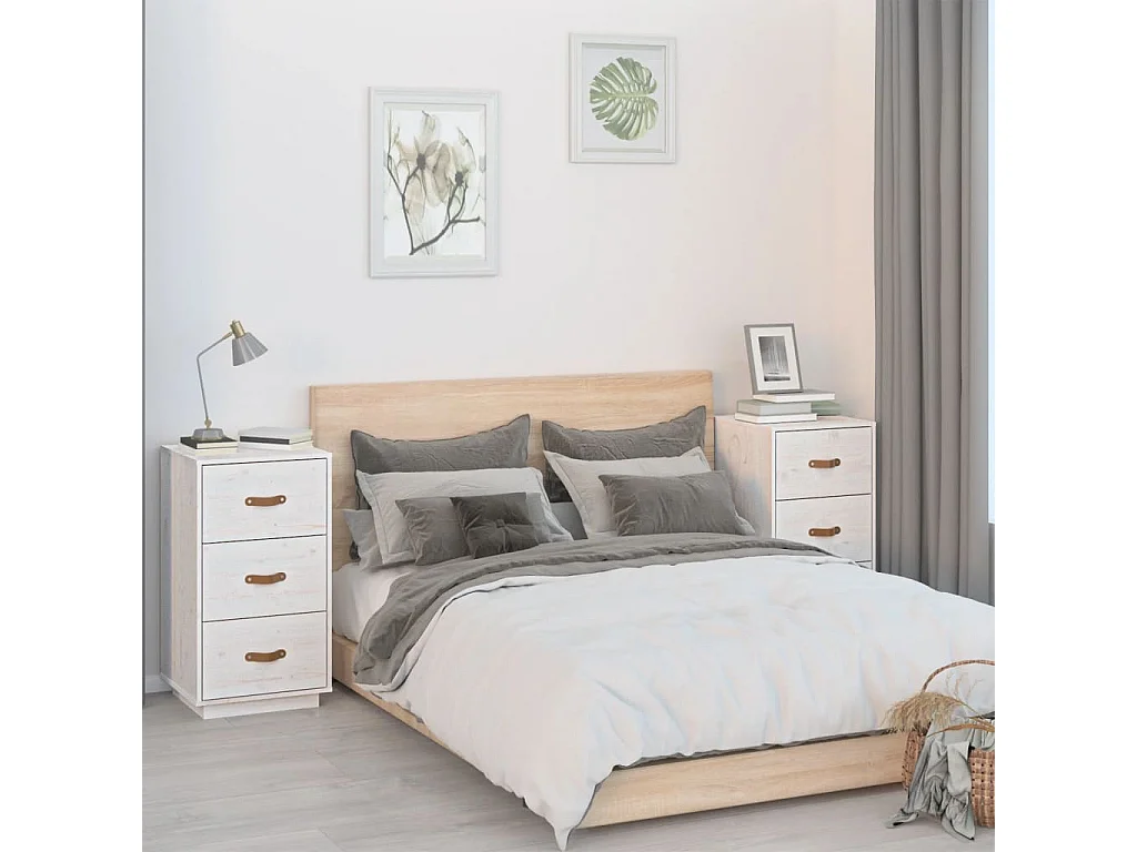 Samson   Tables de chevet 2 pcs Blanc 40x40x75 cm Bois de pin massif