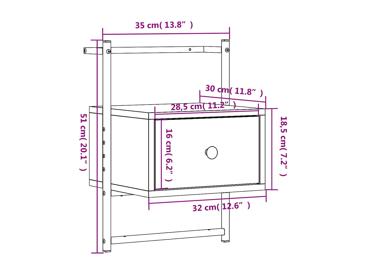 Nyra  Table de chevet murale sonoma gris 35x30x51cm bois d'ingénierie