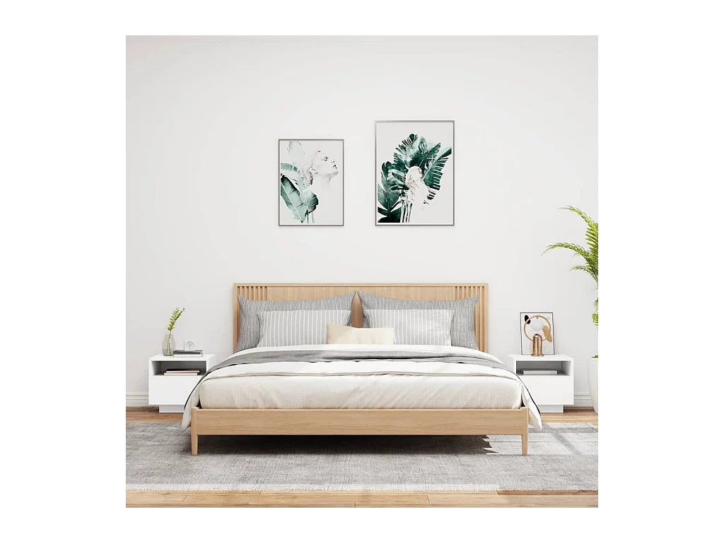 Simo  Armoires de chevet avec lumières LED 2 pcs blanc 40x39x37 cm