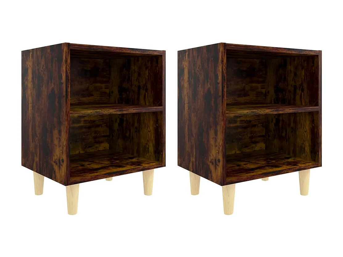 Haugesund  Mesitas de noche 2 uds patas de madera roble ahumado 40x30x50cm