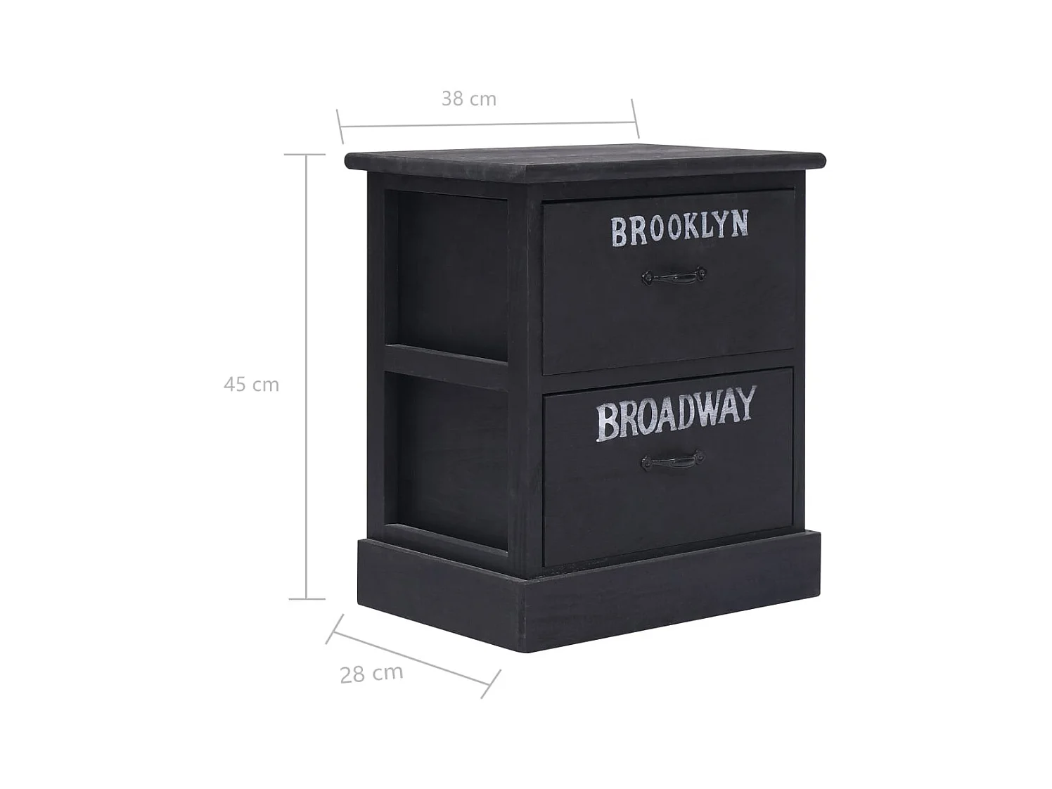 Rosolini  Table de chevet Noir 38 x 28 x 45 cm Bois de Paulownia