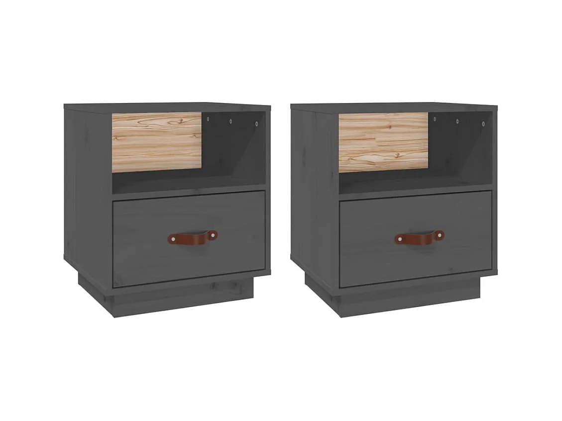 Lydar  Tables de chevet 2 pcs Gris 40x34x45 cm Bois de pin massif