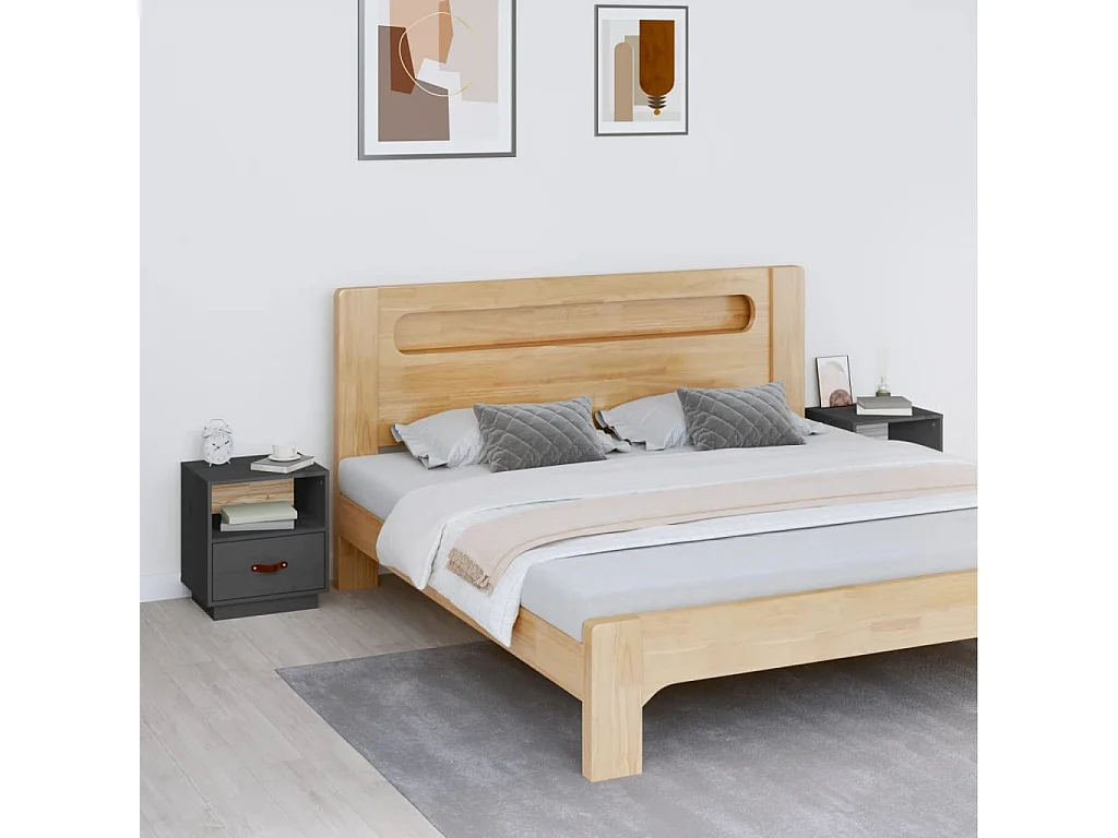 Lydar  Tables de chevet 2 pcs Gris 40x34x45 cm Bois de pin massif