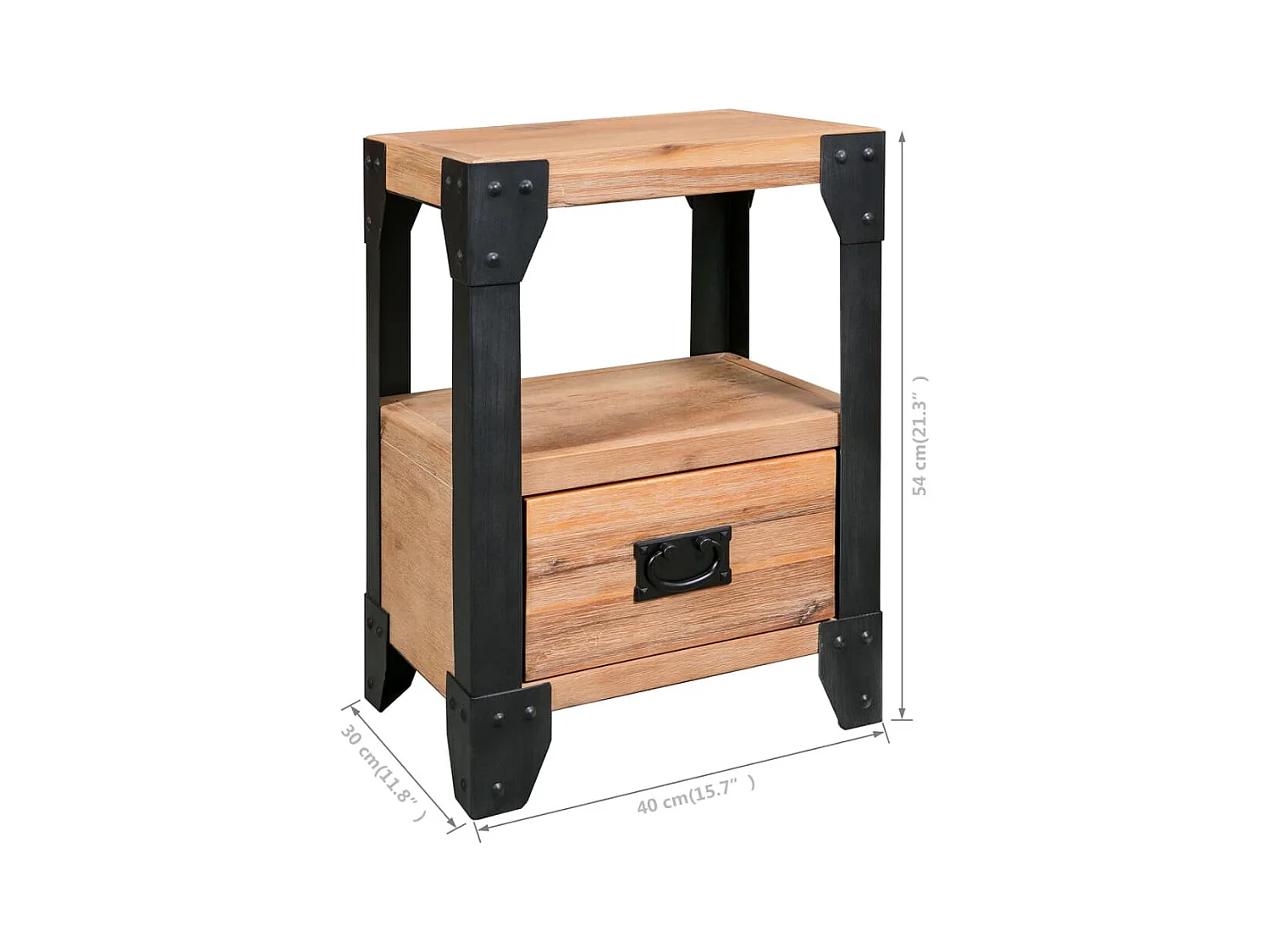 Lynvik  Tables de chevet 2 pcs Bois d'acacia massif Acier 40x30x54 cm