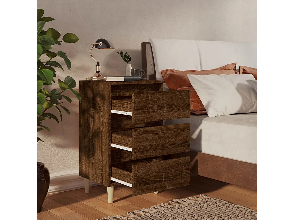 Kendallville  Table de chevet avec pieds en bois Chêne marron 40x35x69 cm