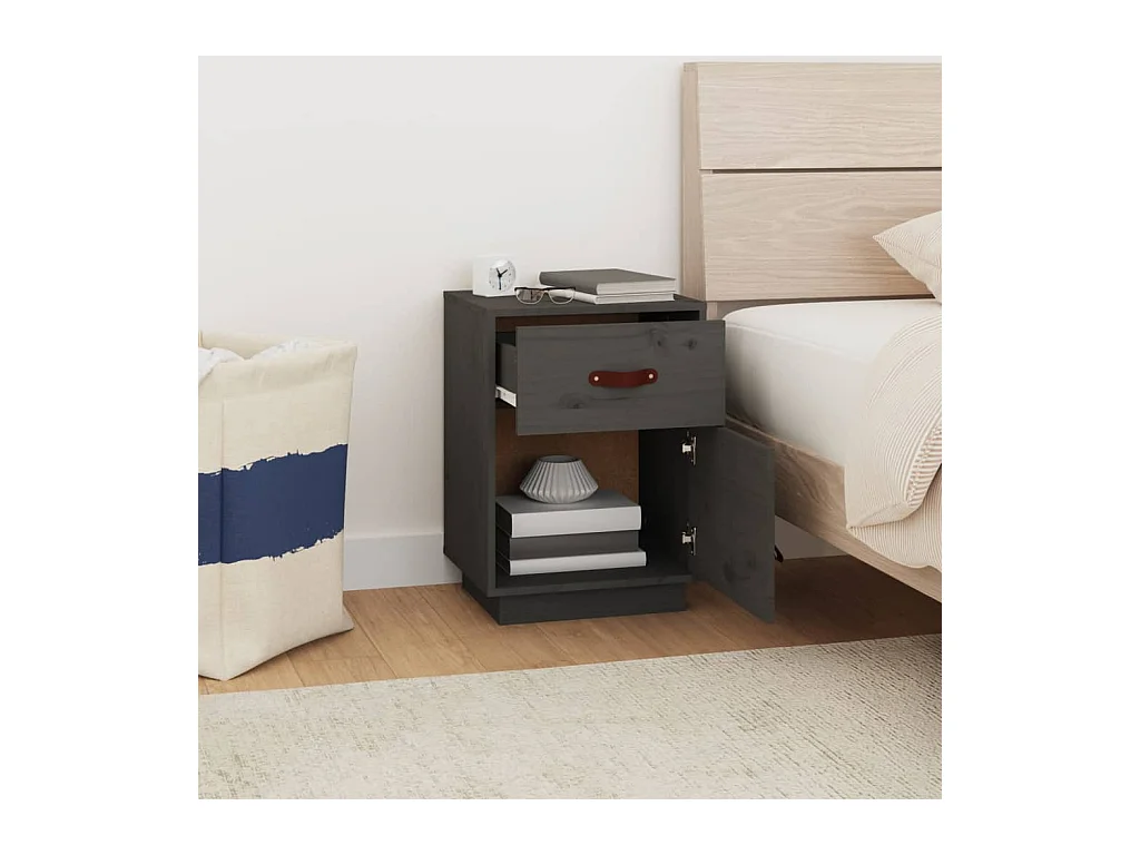 Yaldir  Tables de chevet 2 pcs Gris 40x34x55 cm Bois de pin massif