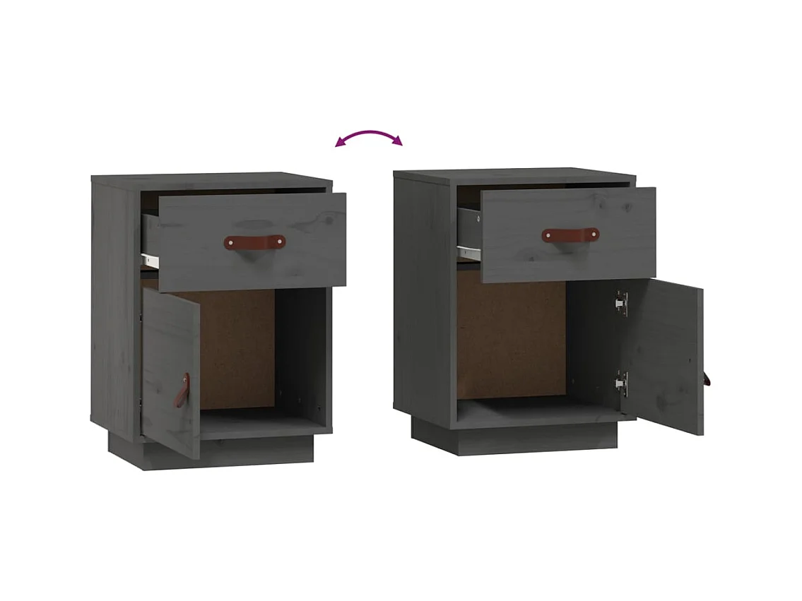 Yaldir  Tables de chevet 2 pcs Gris 40x34x55 cm Bois de pin massif
